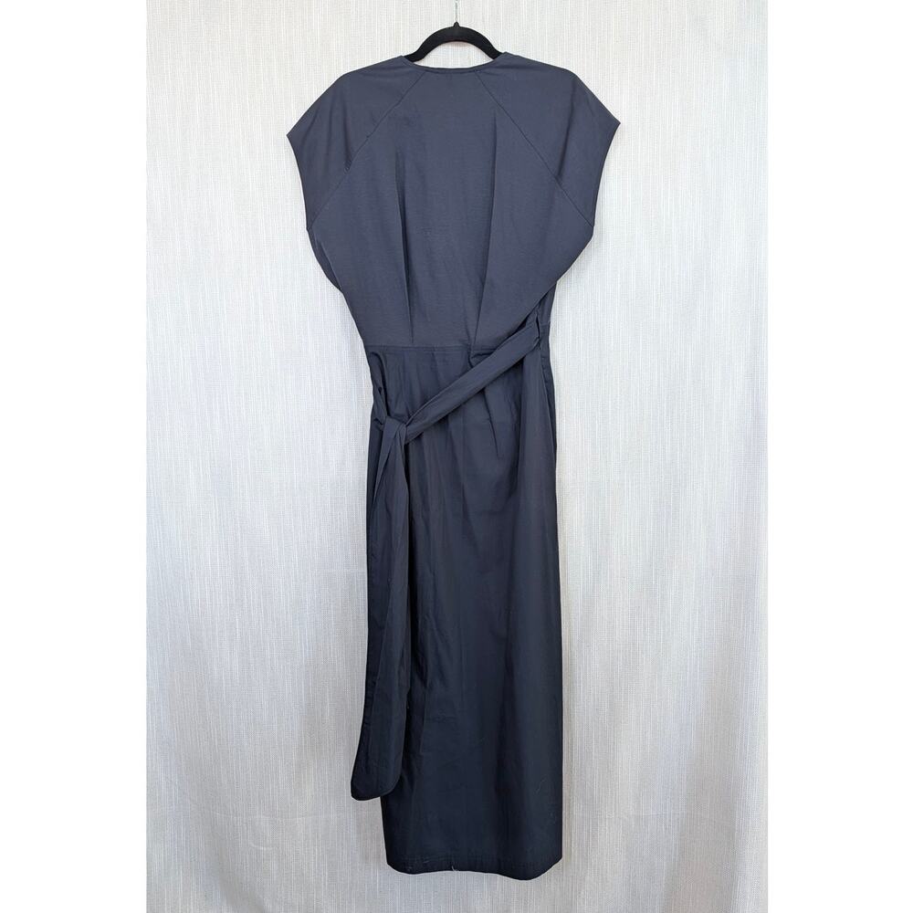 Massimo Dutti Wrap Midi Dress Womens M Navy Sleeveless Cap Sleeve V-neck Maxi - Picture 3 of 11